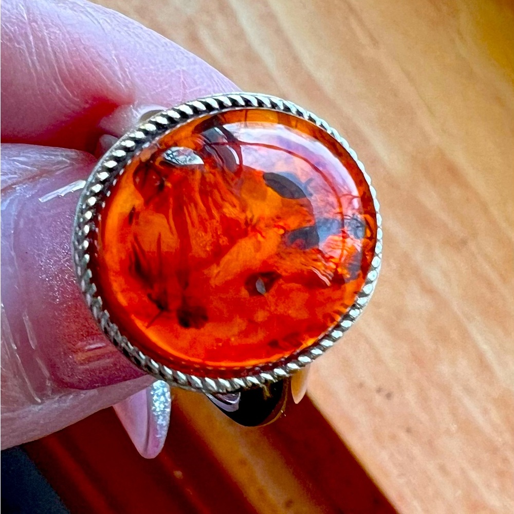JTV - Amber Ring - Silver Setting - Size 5.25
